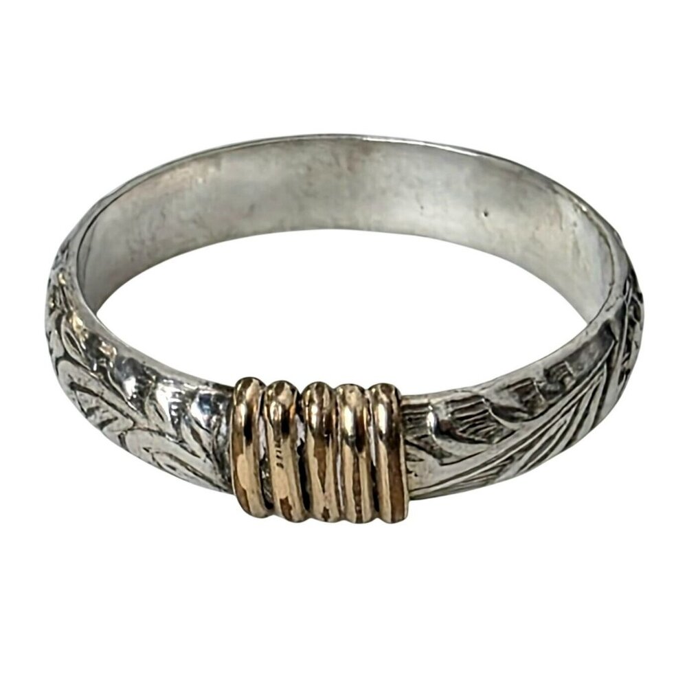 Vintage Sterling Silver Gold Wire Wrap Band Ring Floral Engraved Handcrafted 925 - Picture 7 of 7